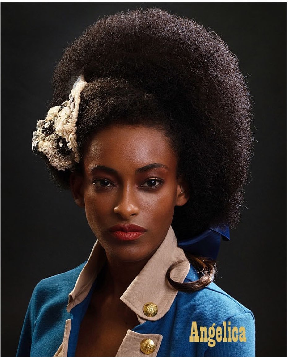 Beauty close-up with sculpted hair and red lip
