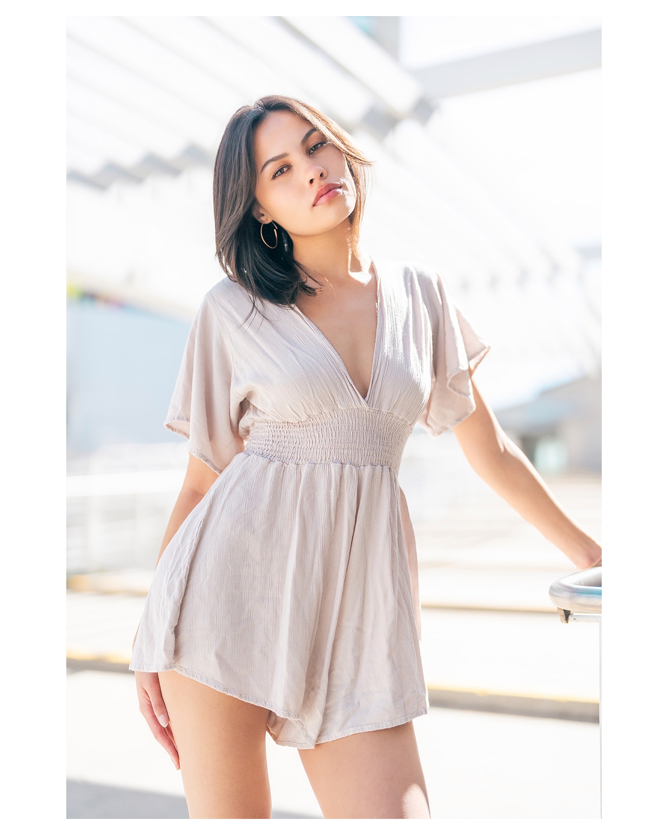 Fashion portrait in a soft white dress